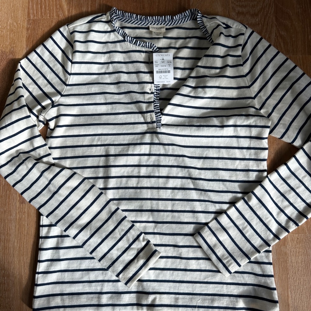 Crewcuts Navy and White Striped Henley Top size XL NWT